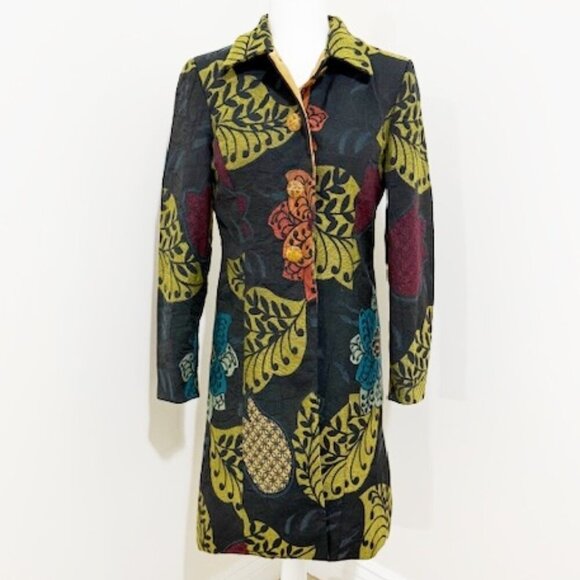 Vintage Floral Embroidered Tapestry Long Jacket Coat Long Sleeves Boho Size 6 - Picture 1 of 9